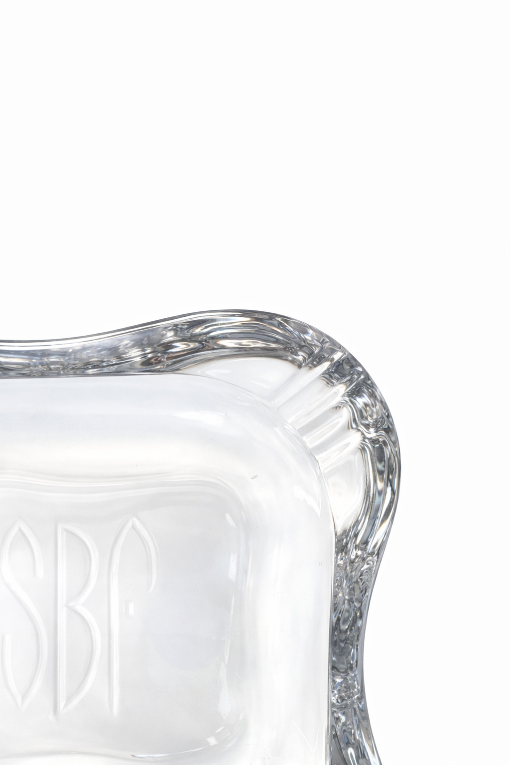 Heavy Glass Monogrammed Ashtray with Sculptural Organic Form