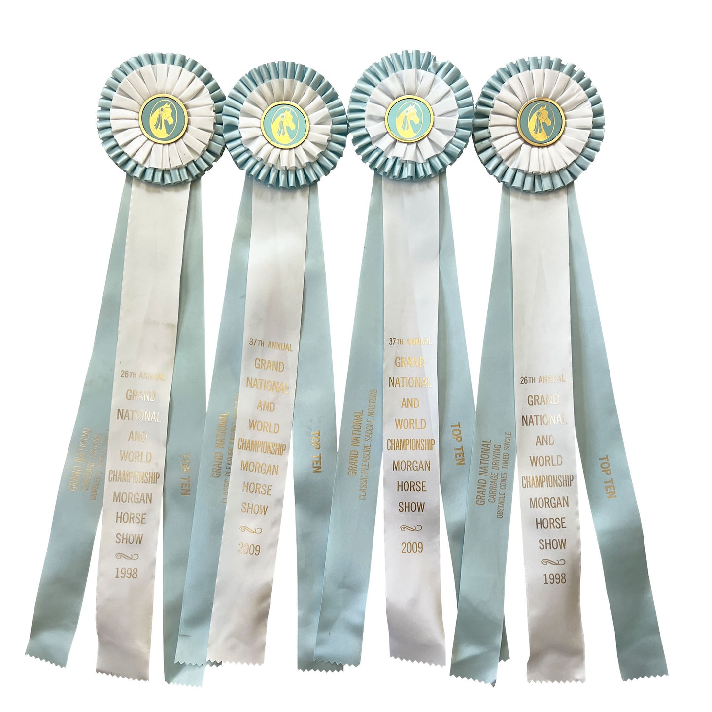 Set of Four Morgan Horse Show Rosette Ribbons in Baby Blue