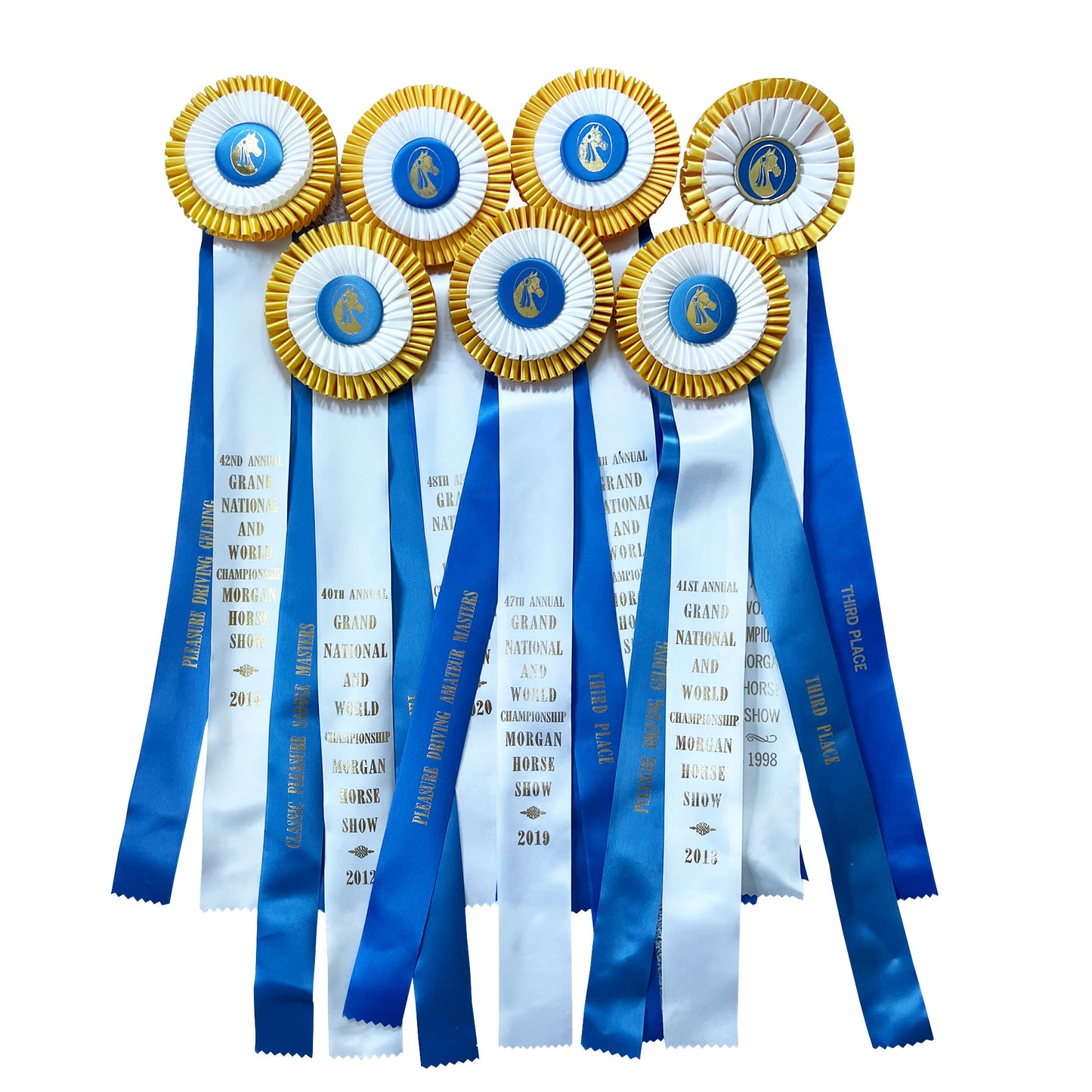 A set of 7 Horse Show Rosette Ribbons