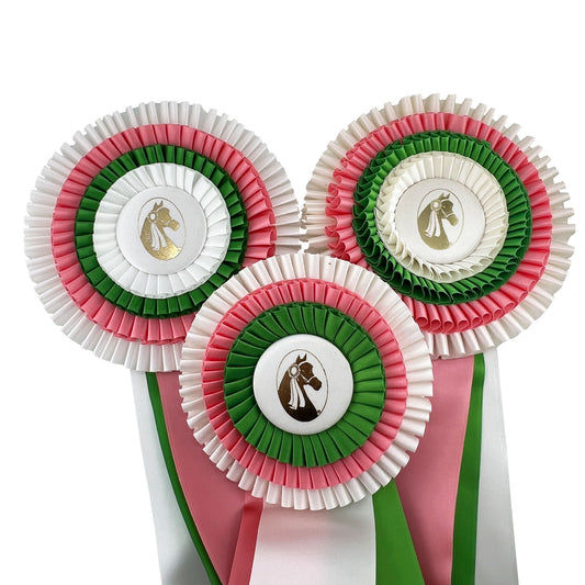 Pink, Green and White Horse Show Rosette Ribbons - Sold Separately