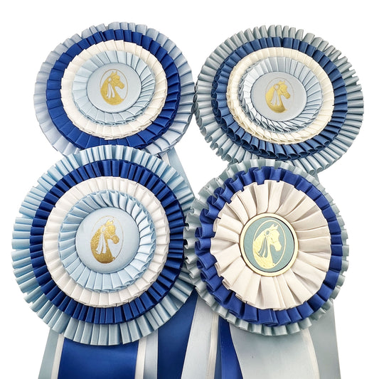 Set of Four Blue and White Morgan Horse Show Ribbons