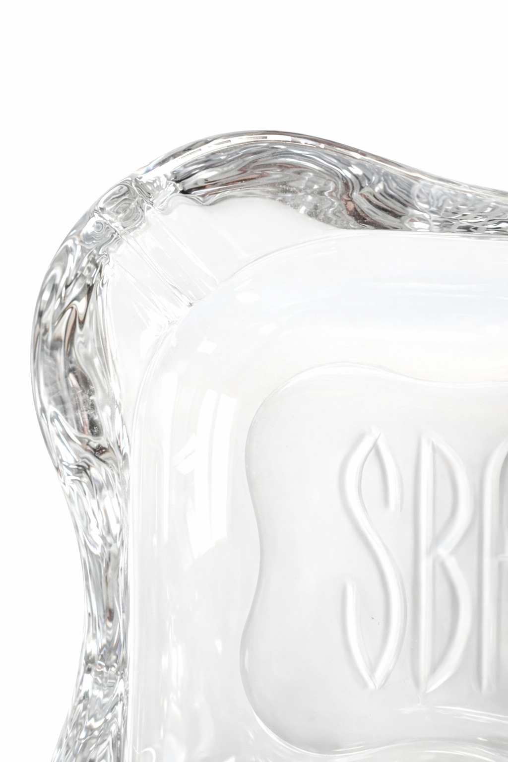 Heavy Glass Monogrammed Ashtray with Sculptural Organic Form