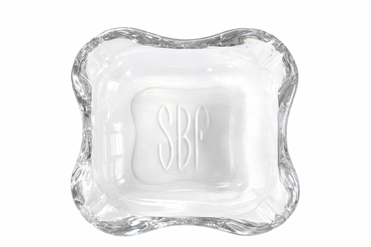 Heavy Glass Monogrammed Ashtray with Sculptural Organic Form