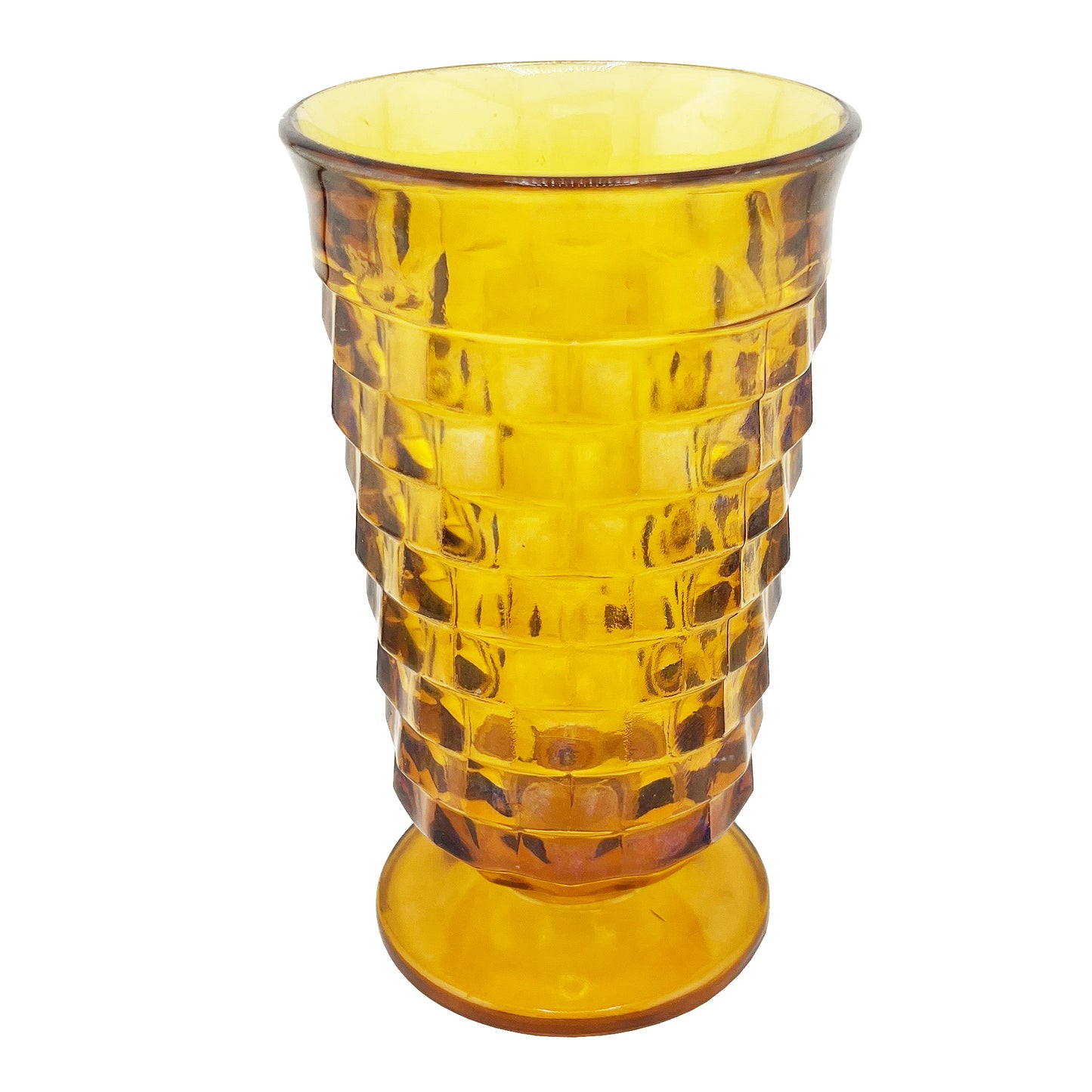 Set of Four Mid-Century Orange Amber Glass Goblets in Textured Honeycomb Pattern