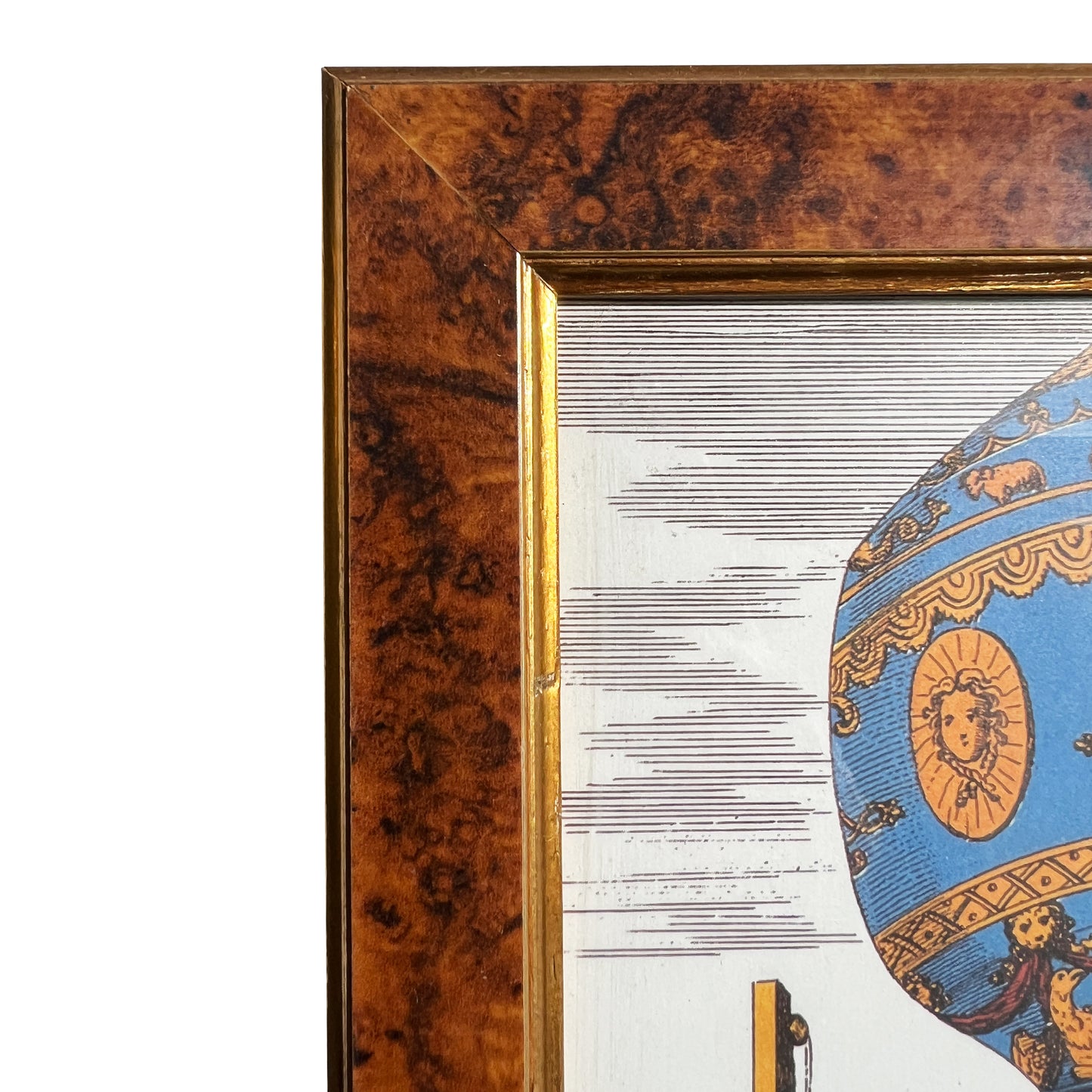 Pair of 18th-Century Hot Air Balloon Lithograph in Burlwood Frames