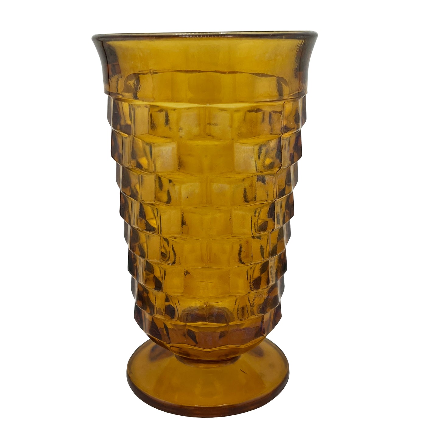 Set of Four Mid-Century Orange Amber Glass Goblets in Textured Honeycomb Pattern