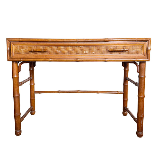 American of Martinsville Faux Bamboo & Cane Writing Desk Console Table MCM