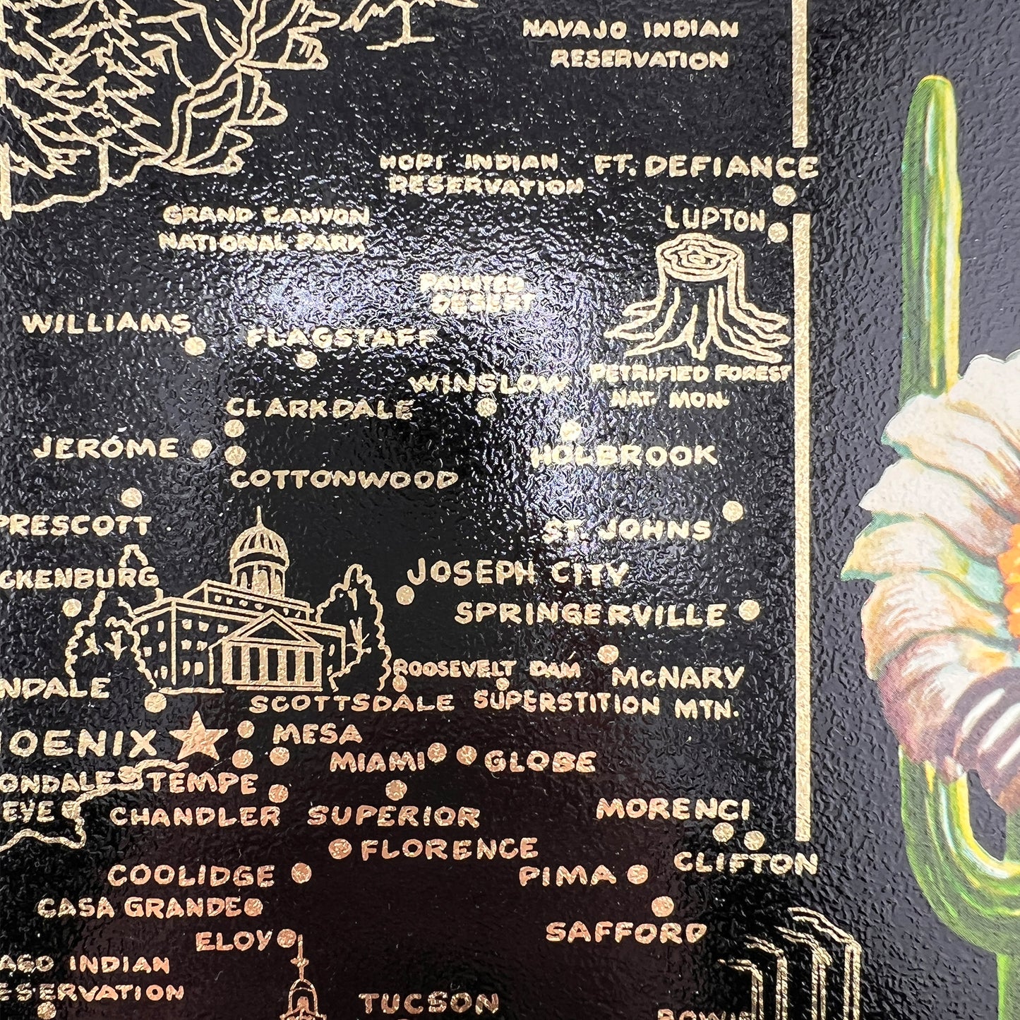 Vintage Arizona Souvenir Tole Tray with Saguaro Cactus, Mid-Century