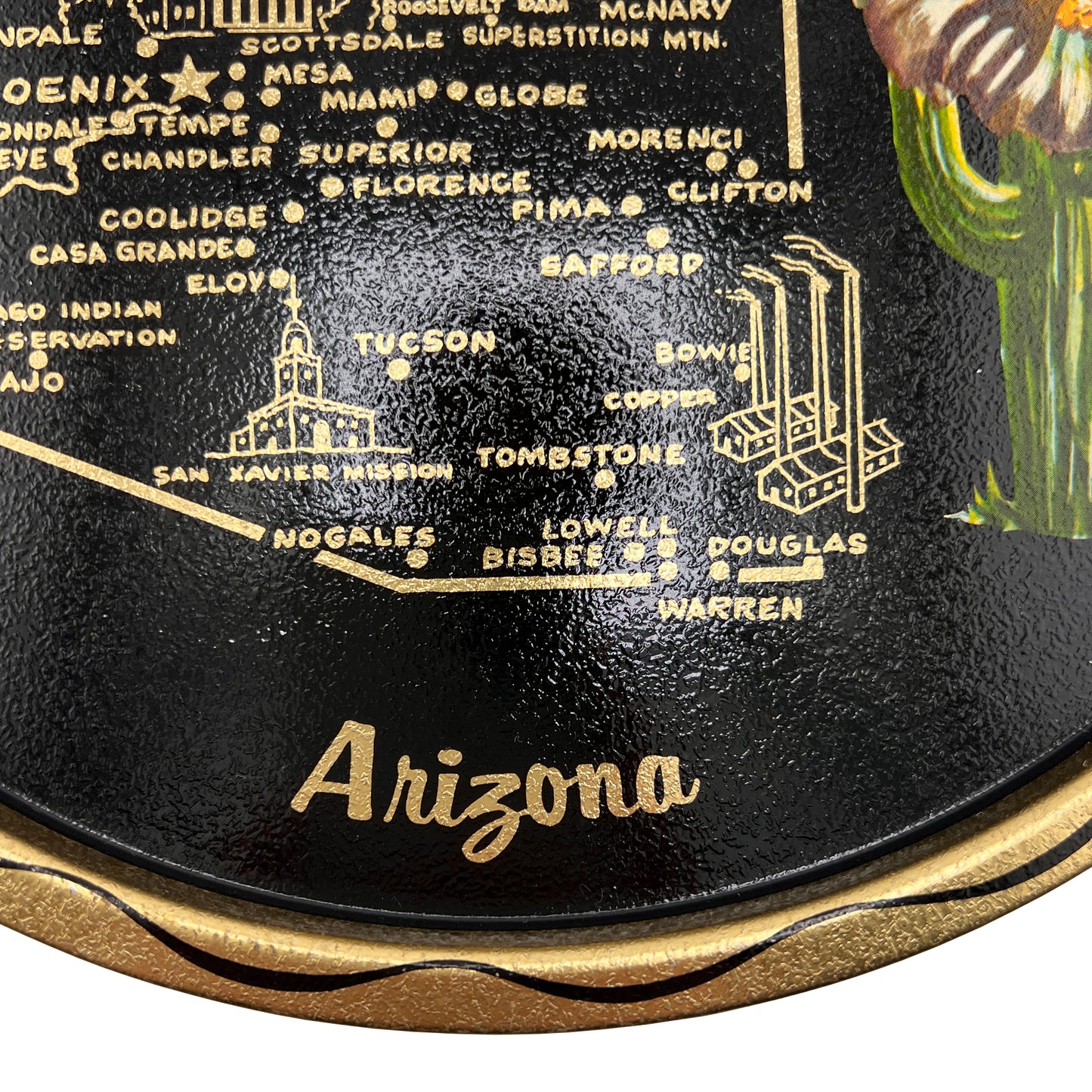 Vintage Arizona Souvenir Tole Tray with Saguaro Cactus, Mid-Century