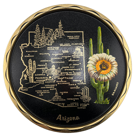 Vintage Arizona Souvenir Tole Tray with Saguaro Cactus, Mid-Century