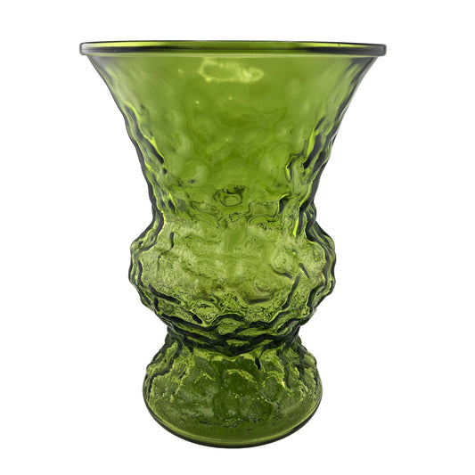 Mid-Century Sculptural Green Art Glass Vase — Textured Avocado Glass Vessel