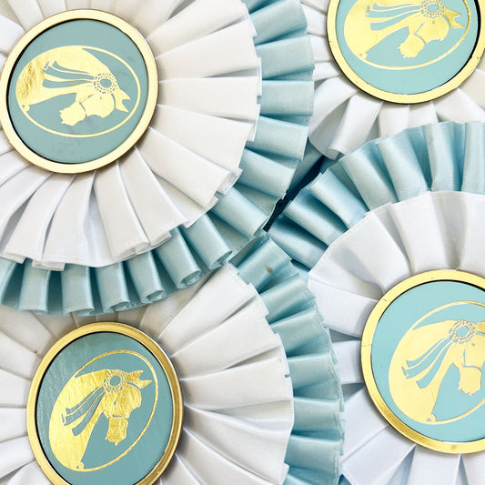 Set of Four Morgan Horse Show Rosette Ribbons in Baby Blue