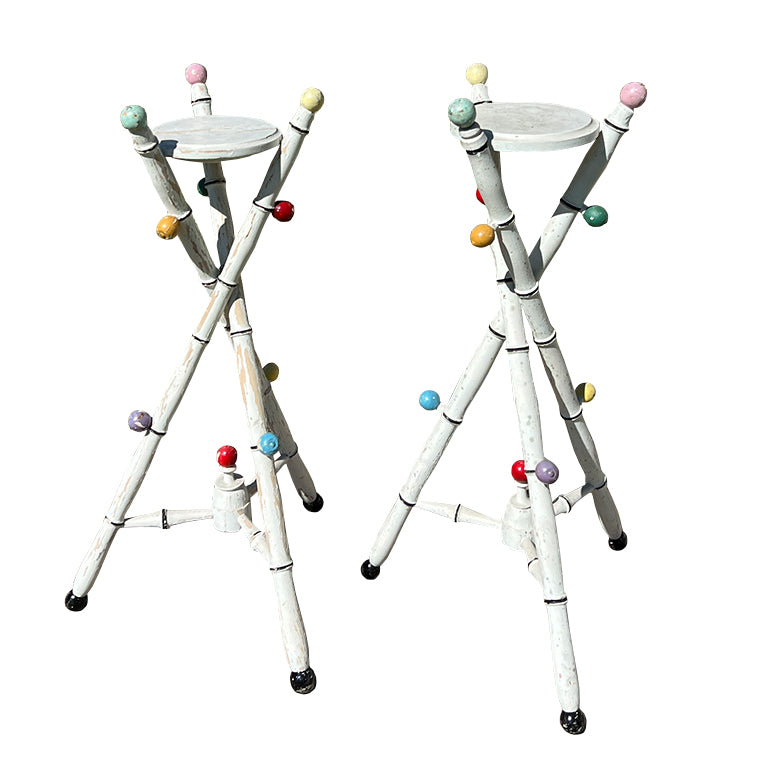 Pair Antique Painted Tripod Tables from the Estate of Jonathan Parks, Santa Fe