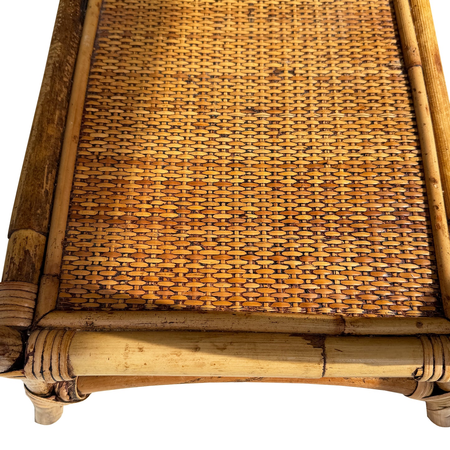 Vintage Bamboo and Rattan Sewing Basket Side Table with Lid - Organic Modern