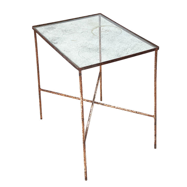 Rustic Antique Early American Iron and Glass Accent or Side Table - 1900s Tulsa