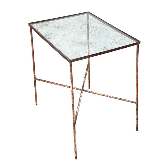 Rustic Antique Early American Iron and Glass Accent or Side Table - 1900s Tulsa