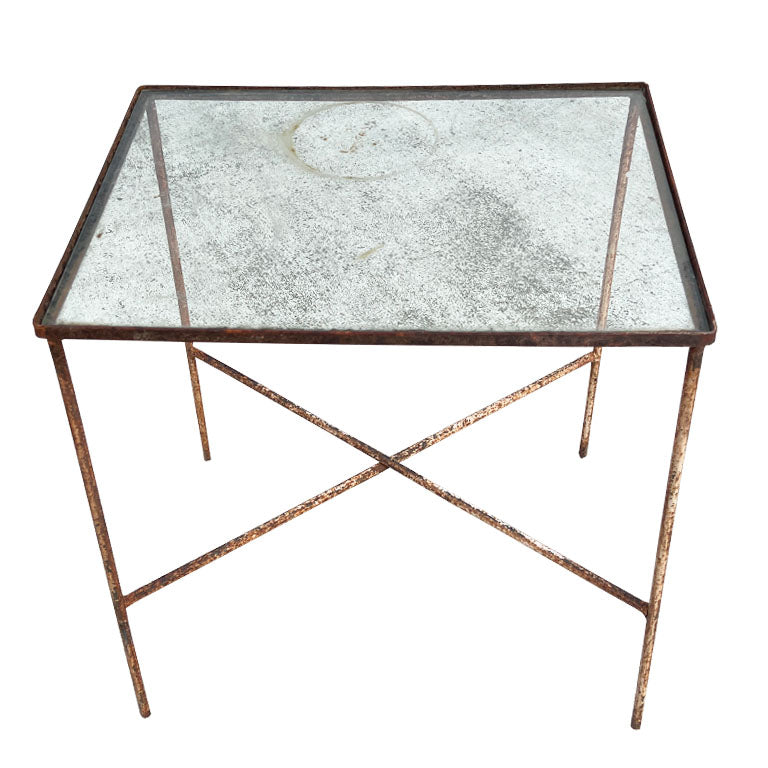 Rustic Antique Early American Iron and Glass Accent or Side Table - 1900s Tulsa