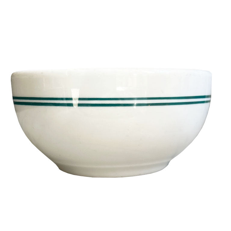 Mid-Century Restaurant Ware Berry Bowls in White and Green, Set of 5 1960s