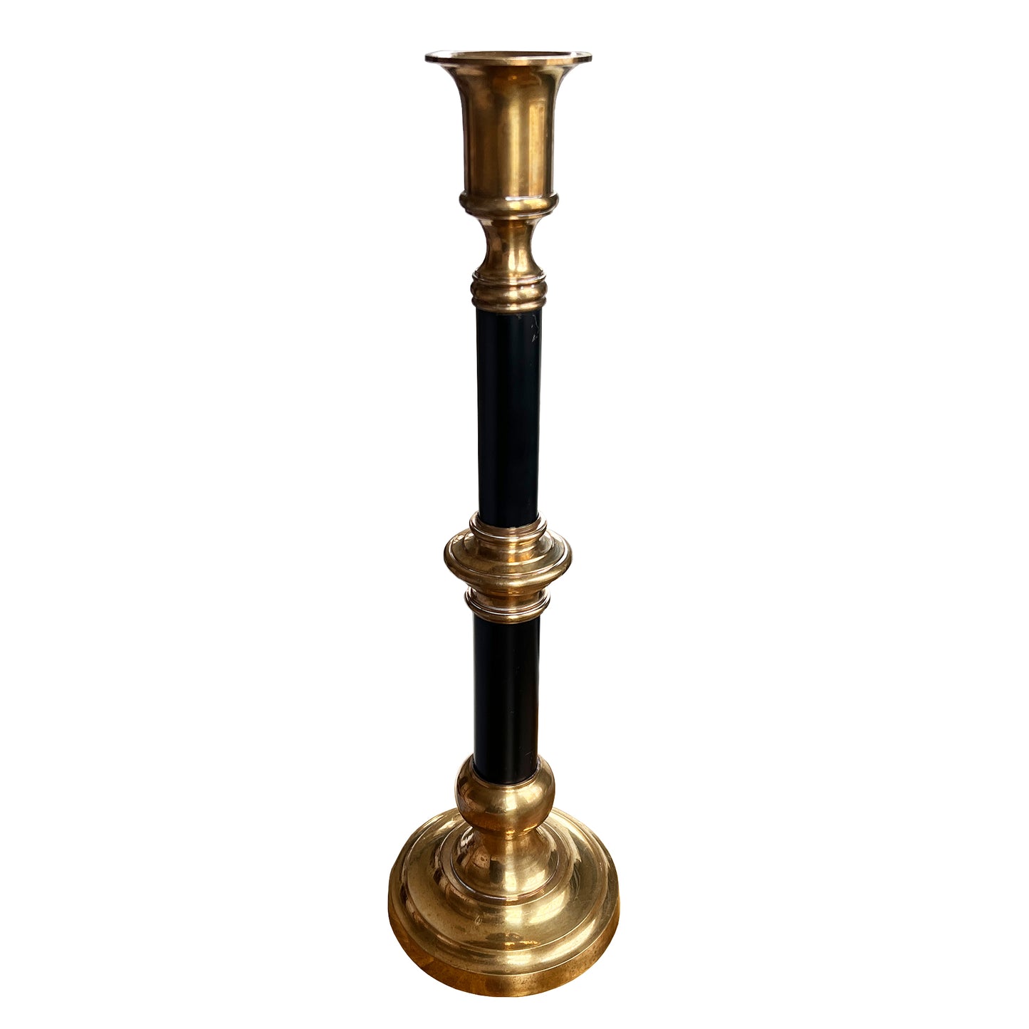 Vintage Brass & Black Enamel Neoclassical Candlestick – Mid-Century Modern