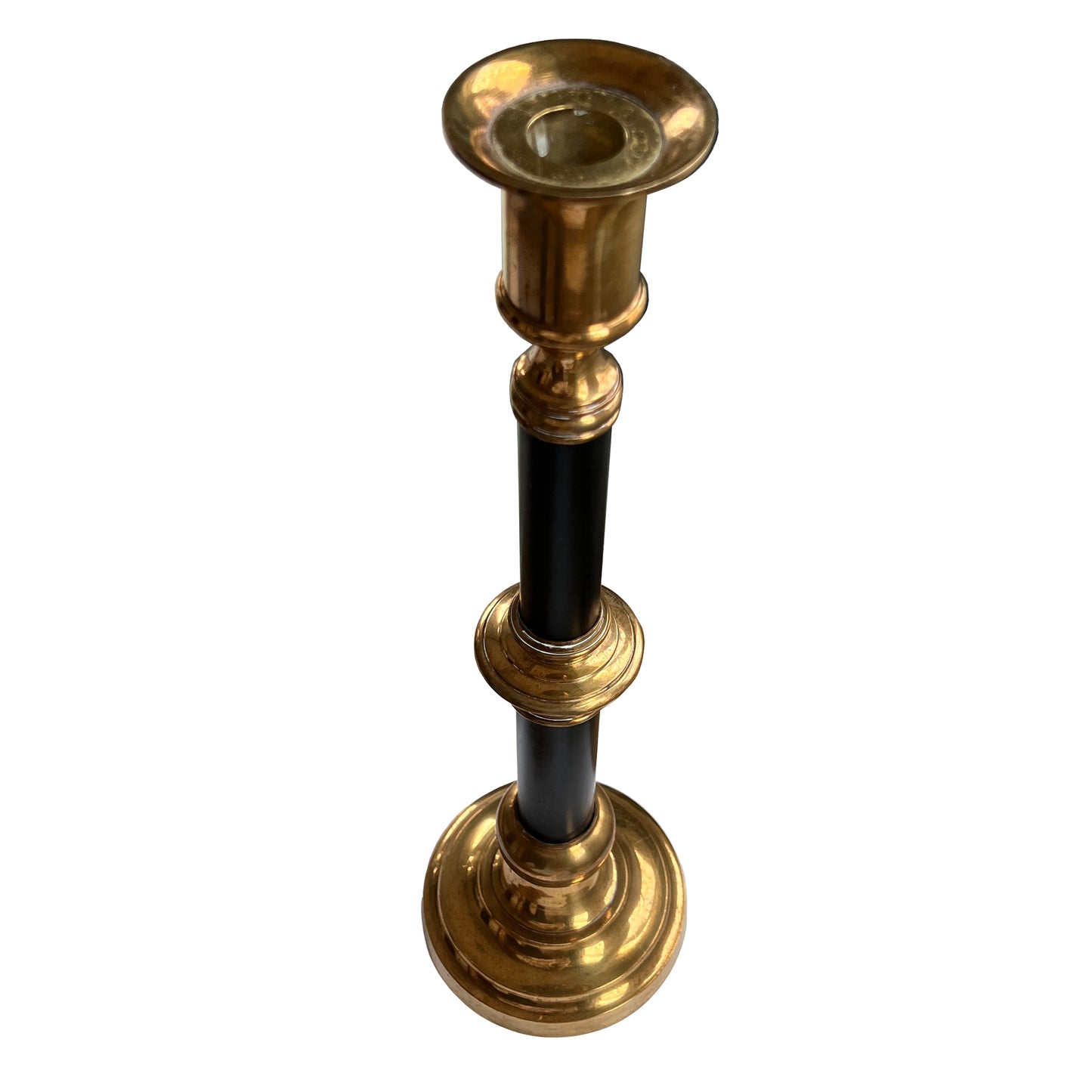 Vintage Brass & Black Enamel Neoclassical Candlestick – Mid-Century Modern