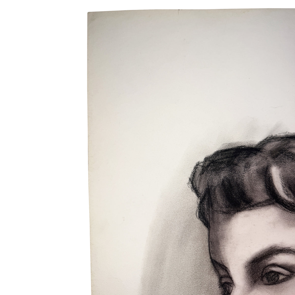 Black and White Charcoal Portrait Drawing of a Woman with Swept-Up Hair - Signed