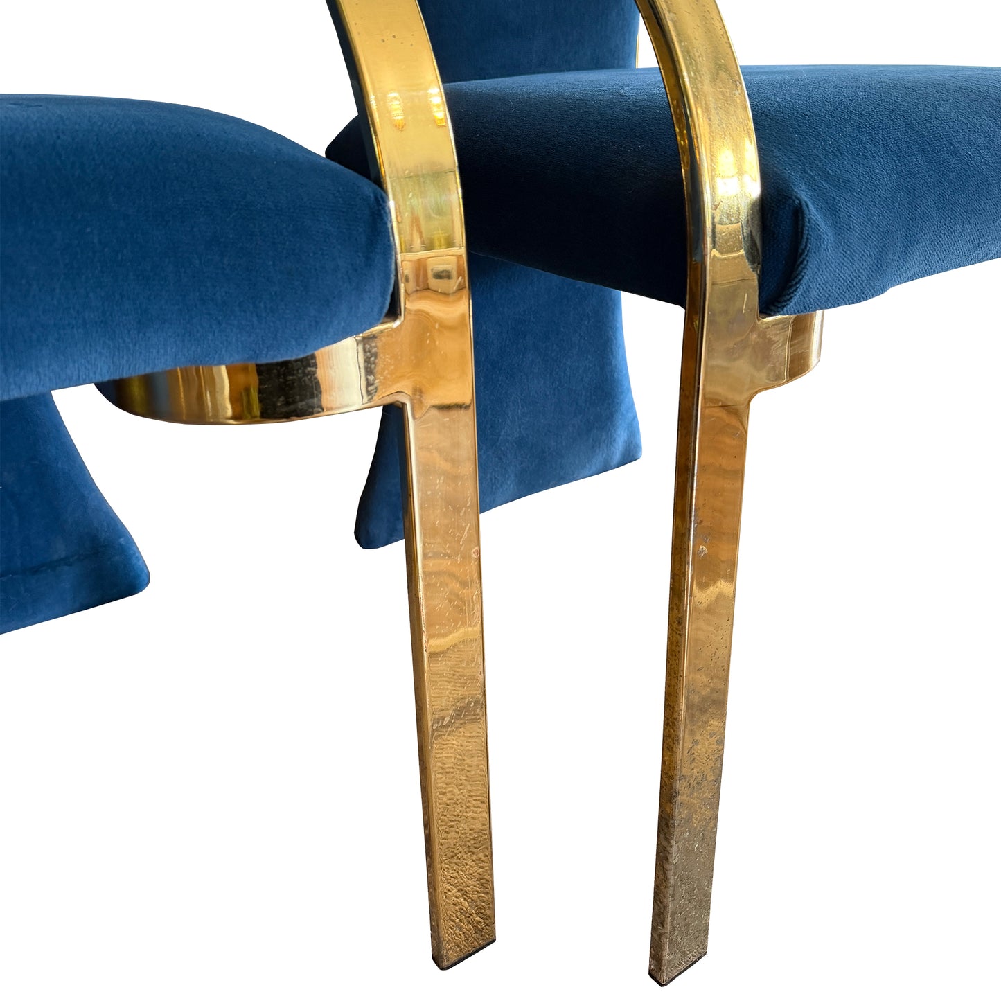 1980s Carson’s of High Point Blue Velvet & Brass Dining Chairs, Set of Four