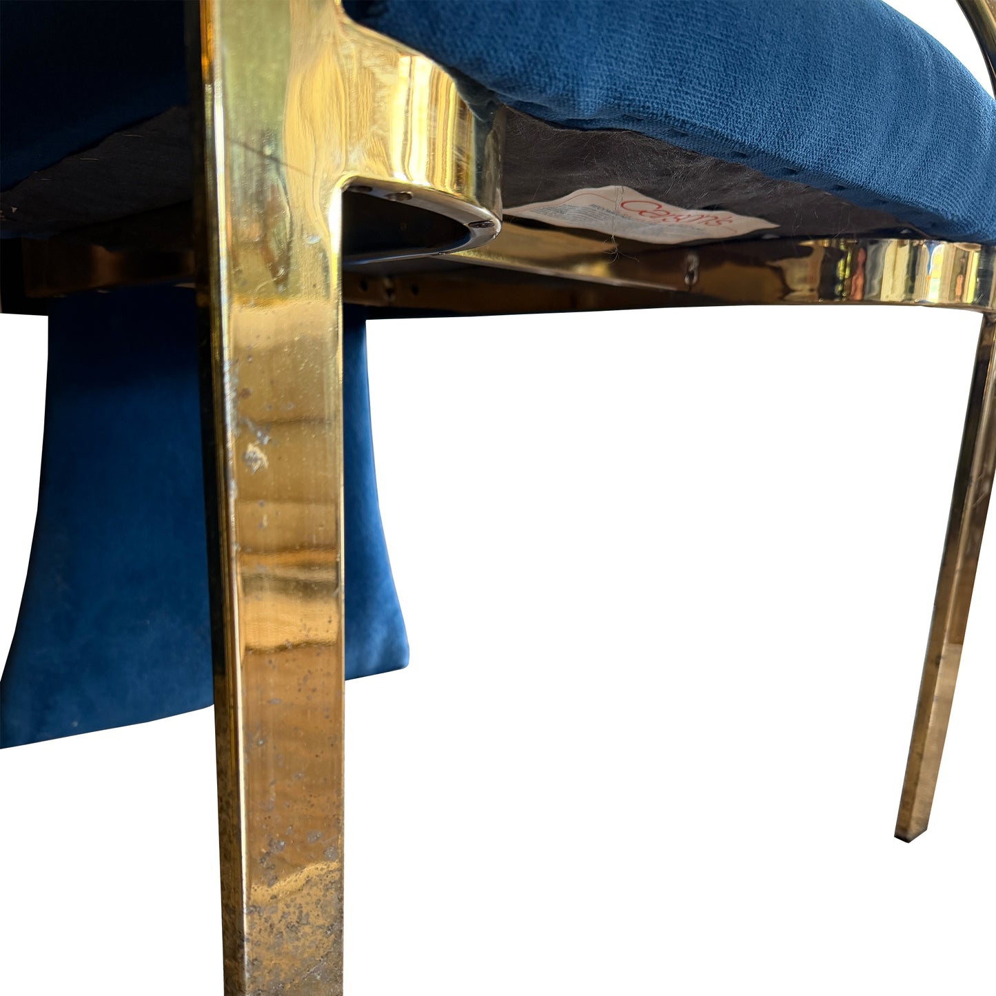 1980s Carson’s of High Point Blue Velvet & Brass Dining Chairs, Set of Four