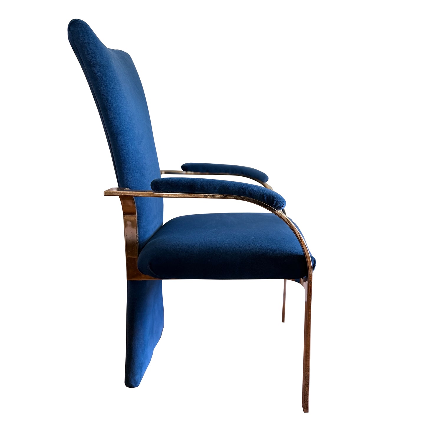 1980s Carson’s of High Point Blue Velvet & Brass Dining Chairs, Set of Four