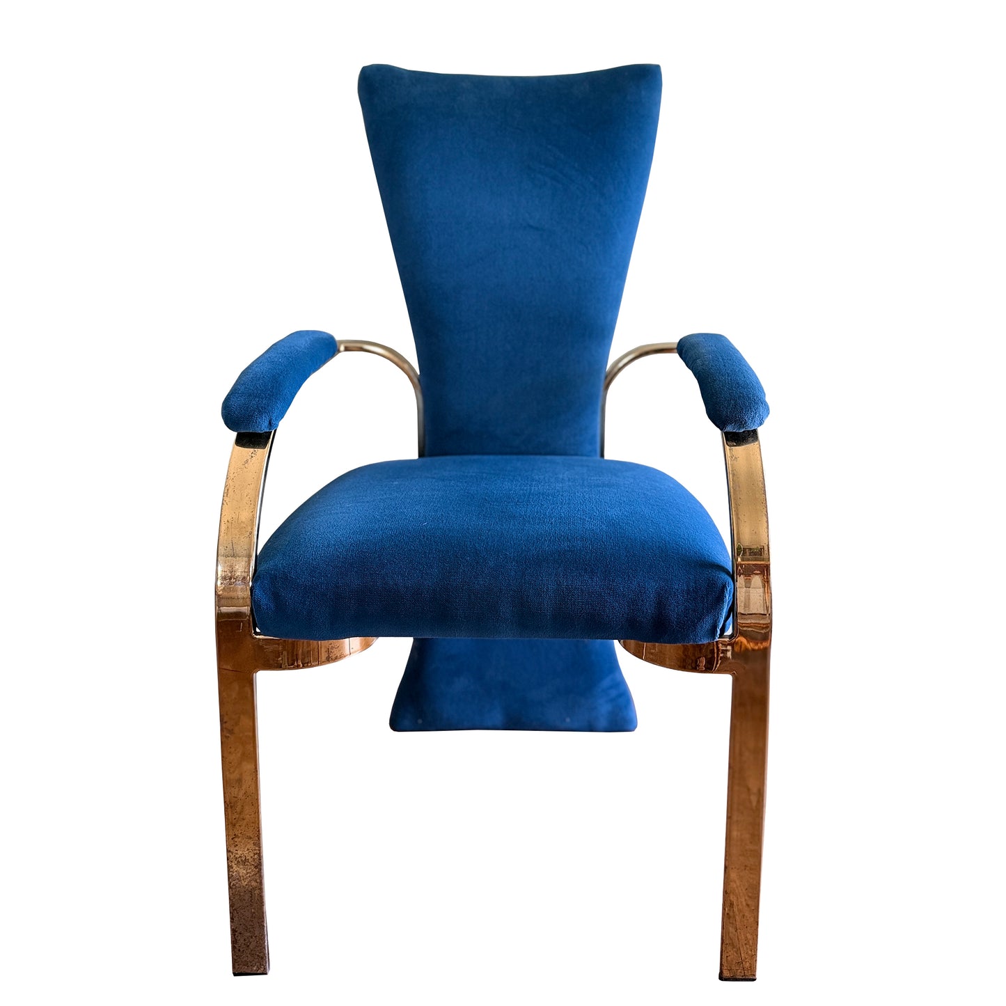1980s Carson’s of High Point Blue Velvet & Brass Dining Chairs, Set of Four