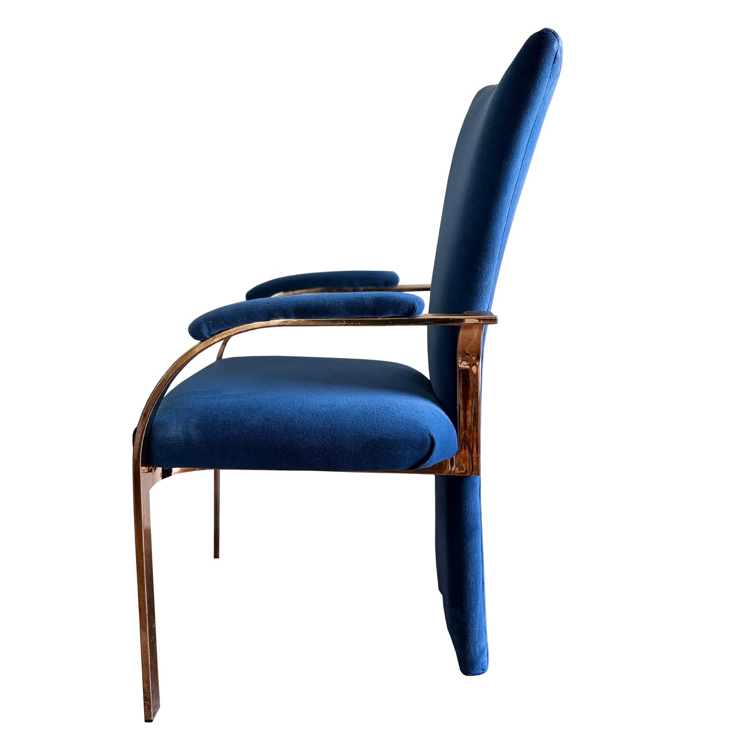 1980s Carson’s of High Point Blue Velvet & Brass Dining Chairs, Set of Four