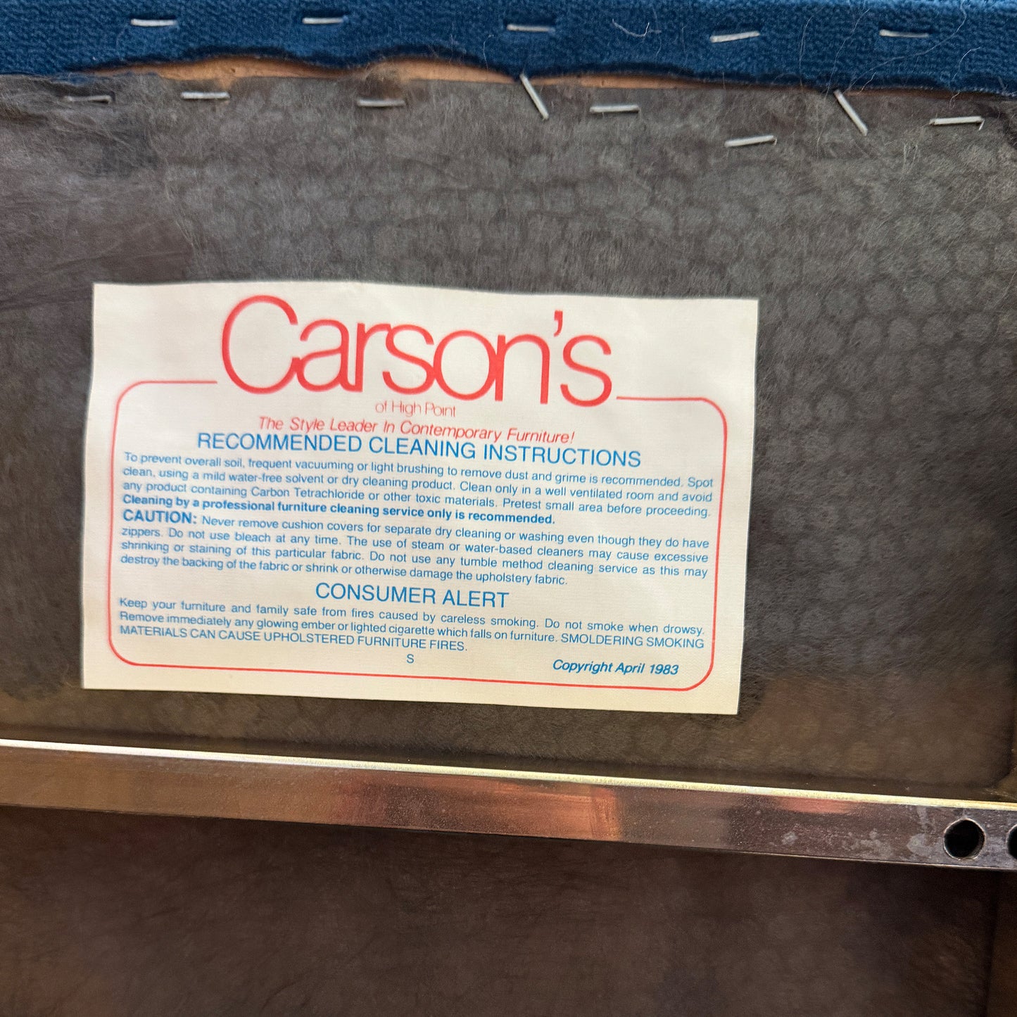 1980s Carson’s of High Point Blue Velvet & Brass Dining Chairs, Set of Four