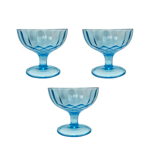 Blue Depression Champagne Glasses in the Aunt Polly Pattern - Set of 3