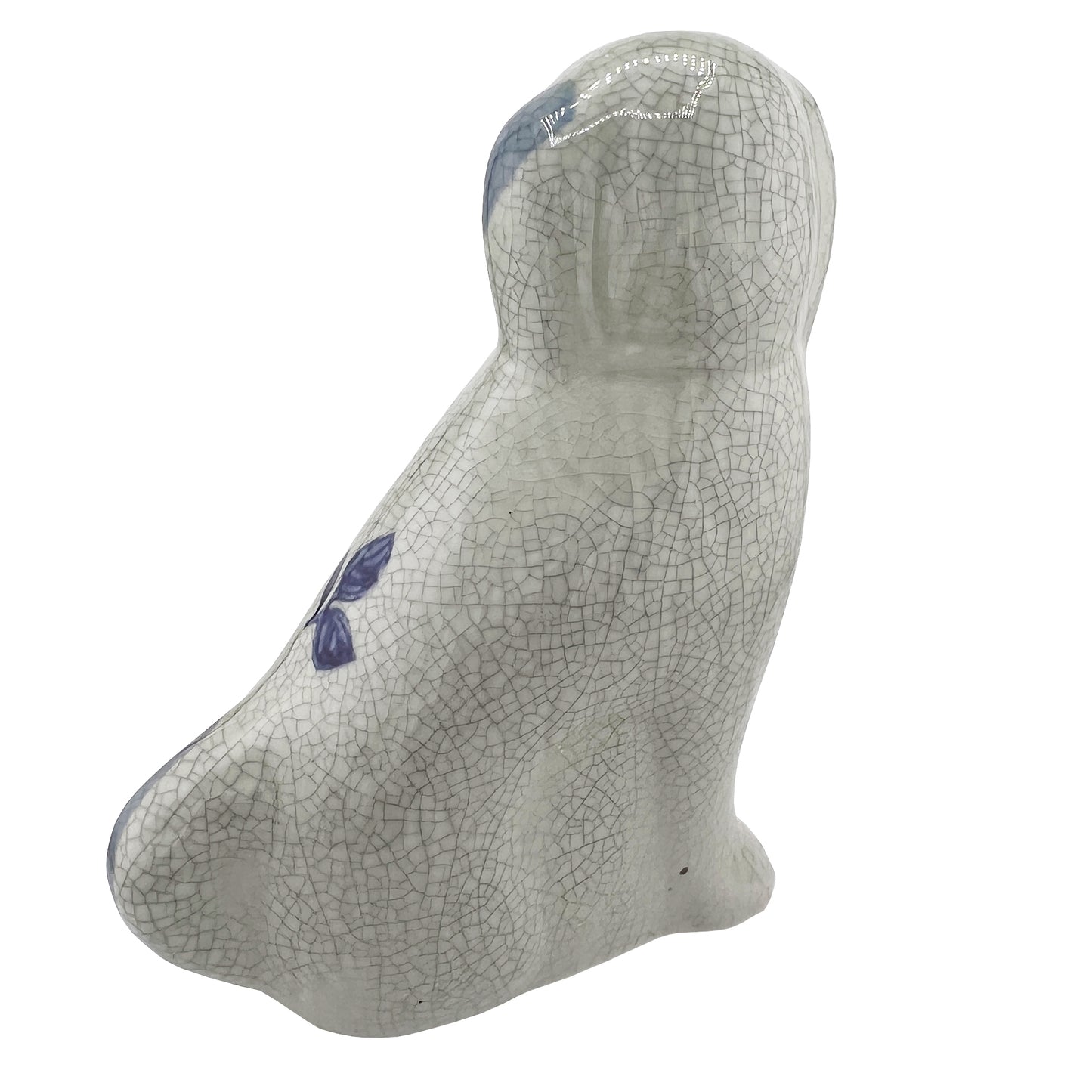 Delft Blue Style Crackle Glazed Staffordshire Dog Figure, Mid-Century Ceramic