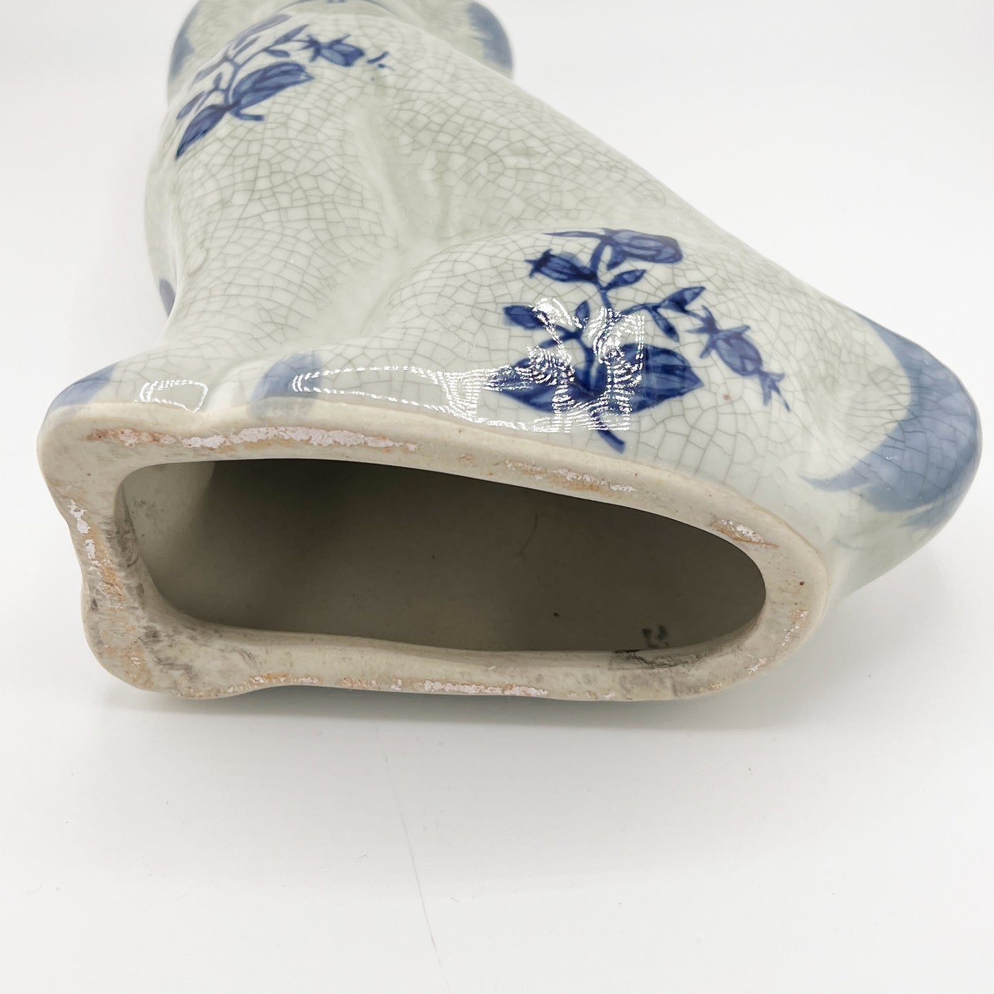 Delft Blue Style Crackle Glazed Staffordshire Dog Figure, Mid-Century Ceramic