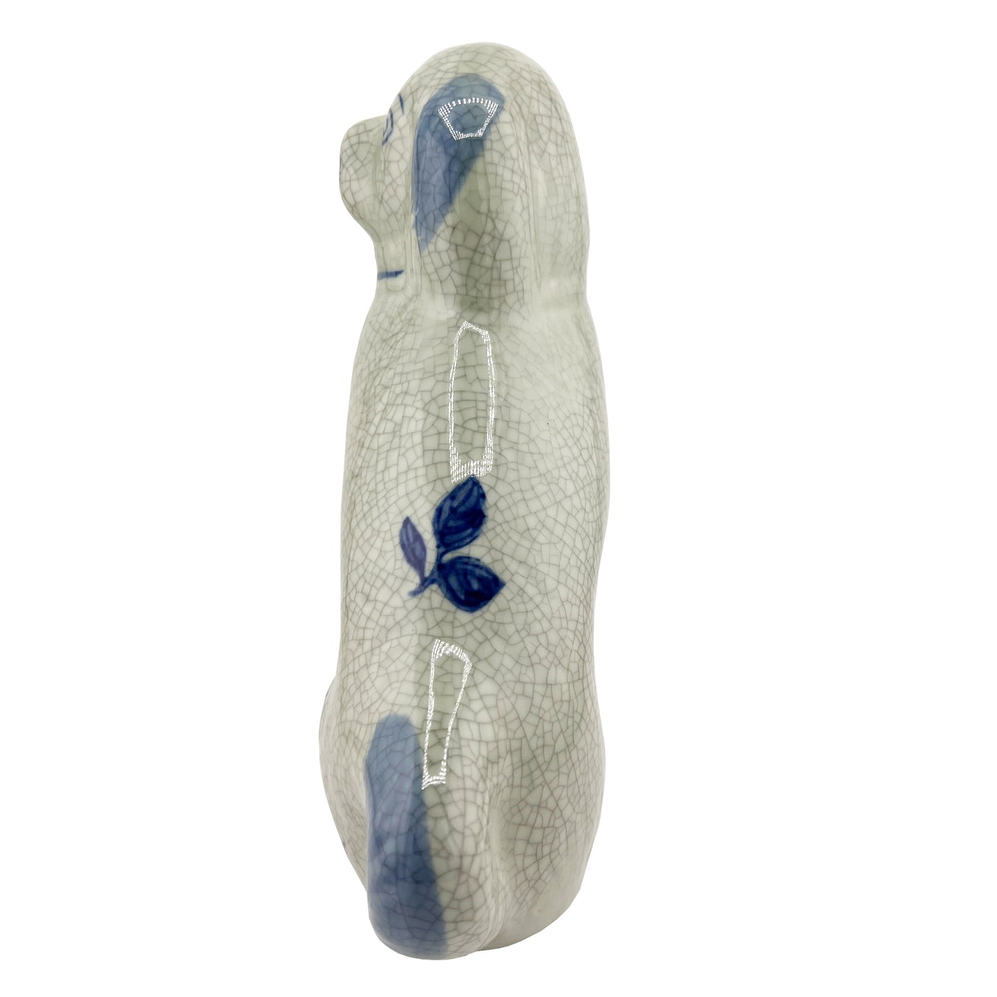 Delft Blue Style Crackle Glazed Staffordshire Dog Figure, Mid-Century Ceramic