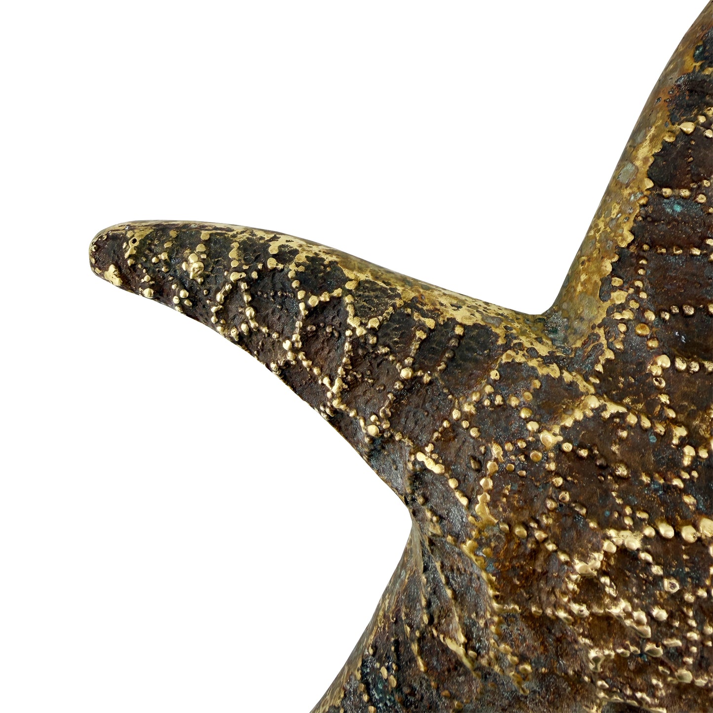 Large Vintage Cast Brass Starfish Sculpture with Aged Patina, circa 1970s