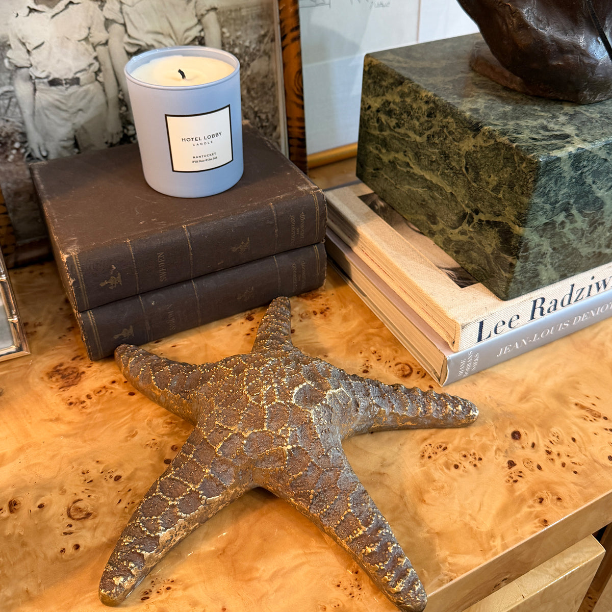 Large Vintage Cast Brass Starfish Sculpture with Aged Patina, circa 1970s