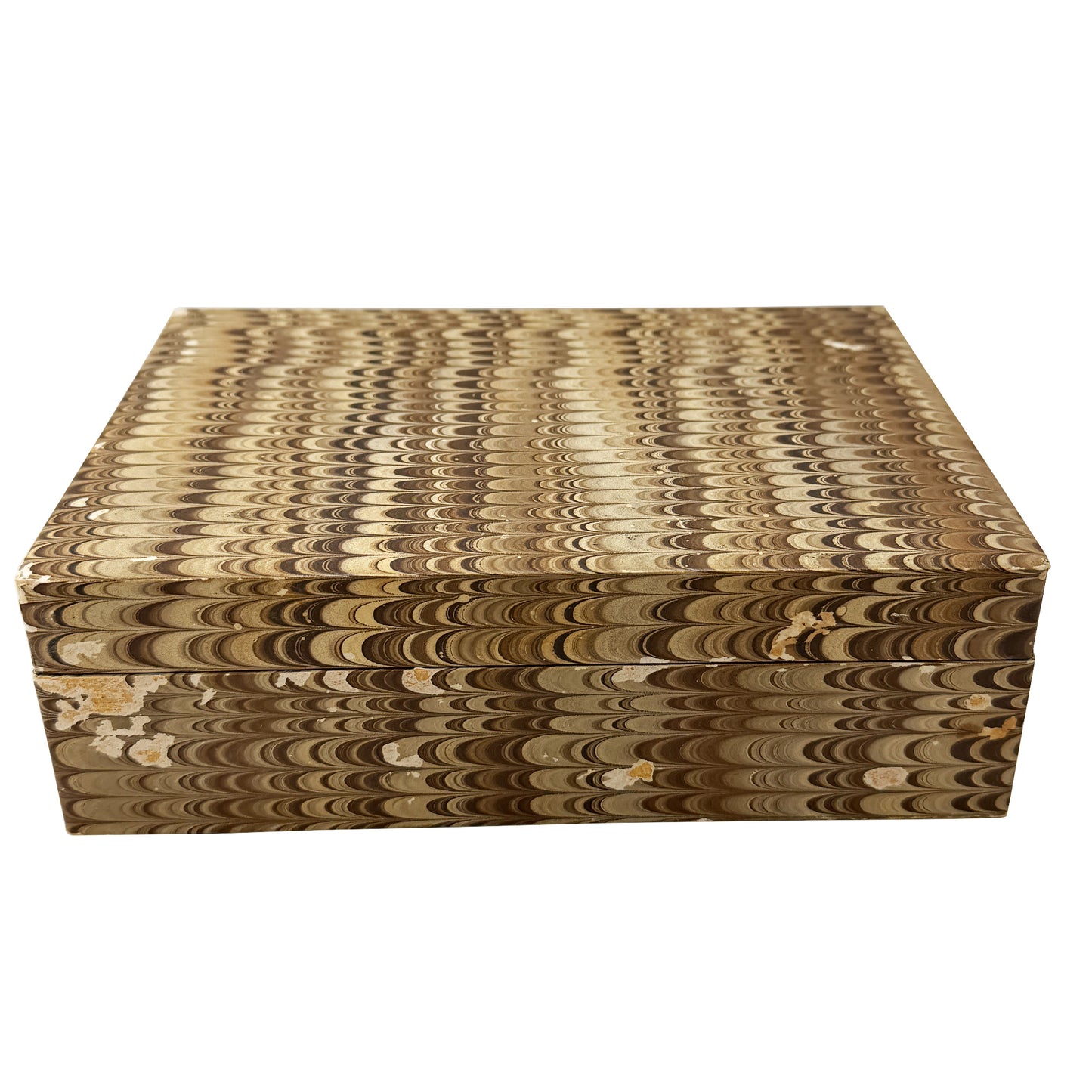 Vintage Brown Hand-Marbled Florentine Peacock Paper Wood Desk Box, circa 1970