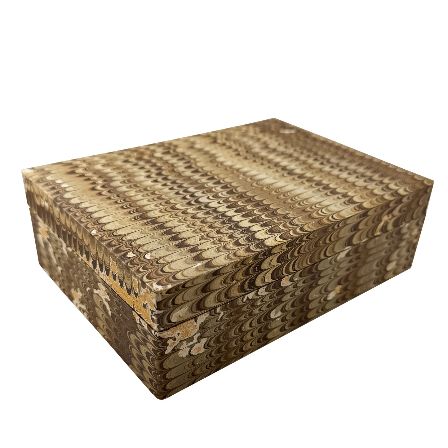 Vintage Brown Hand-Marbled Florentine Peacock Paper Wood Desk Box, circa 1970