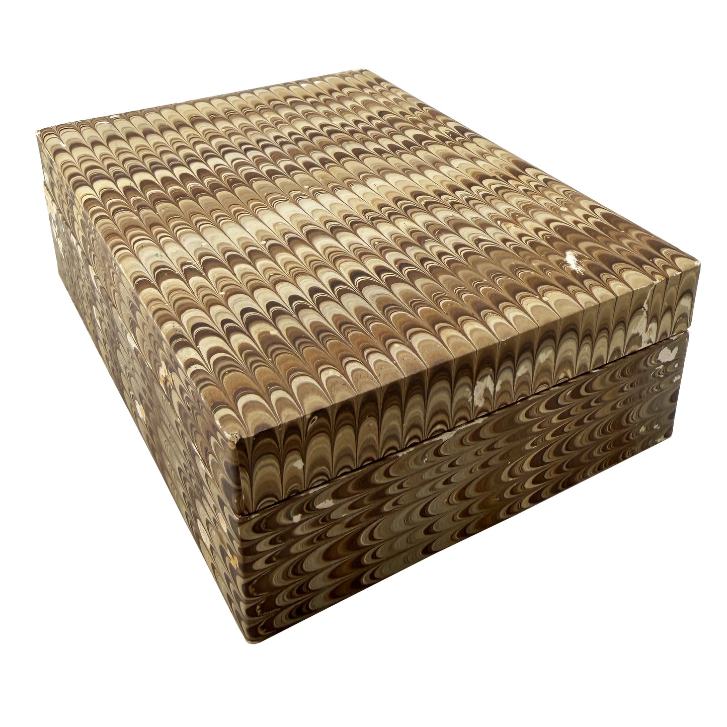Vintage Brown Hand-Marbled Florentine Peacock Paper Wood Desk Box, circa 1970