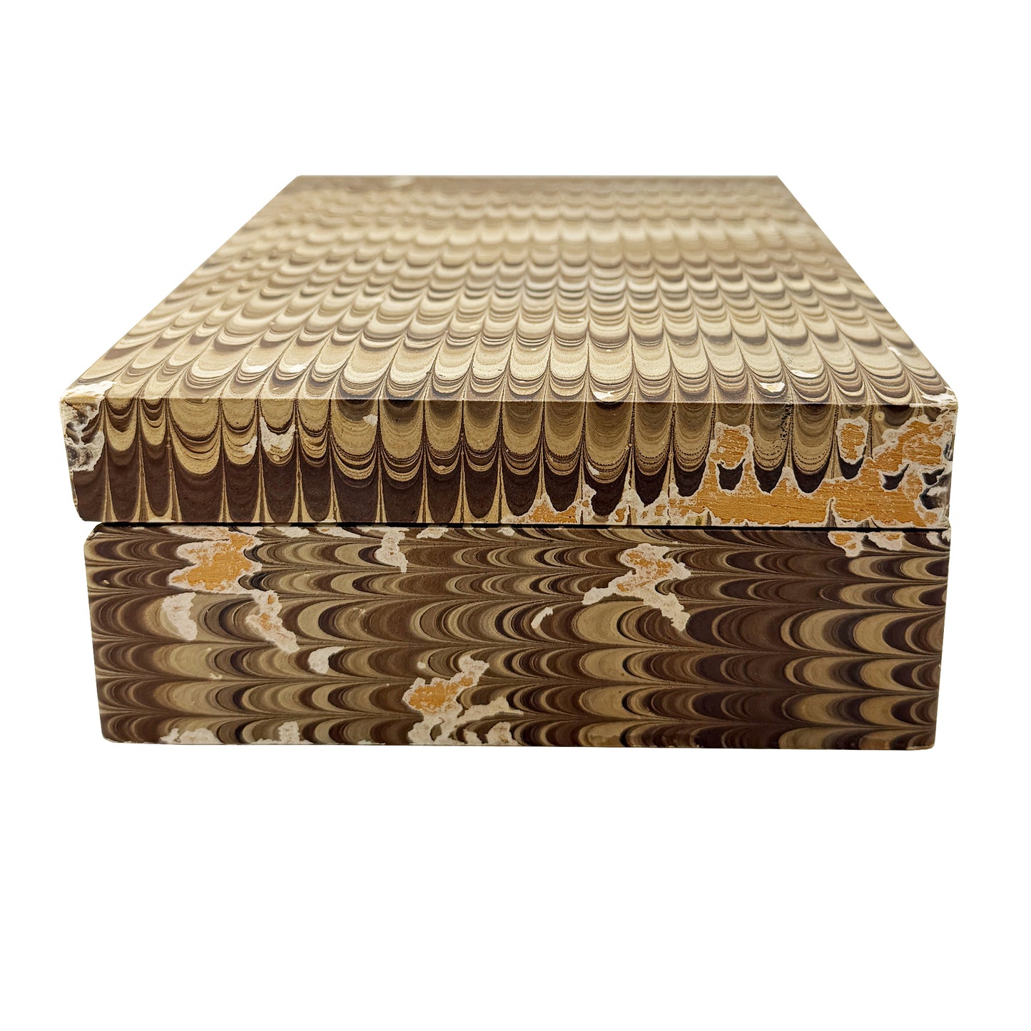 Vintage Brown Hand-Marbled Florentine Peacock Paper Wood Desk Box, circa 1970