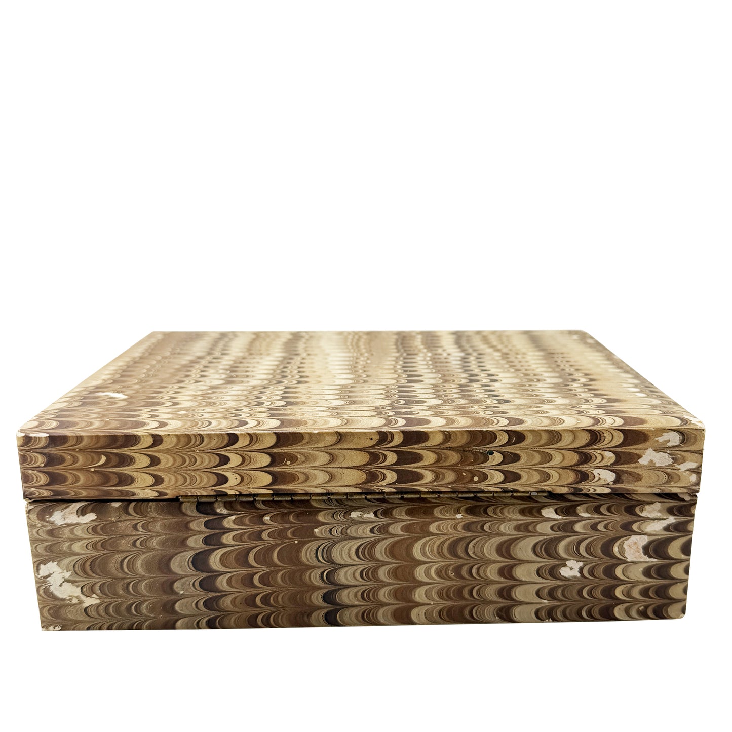 Vintage Brown Hand-Marbled Florentine Peacock Paper Wood Desk Box, circa 1970