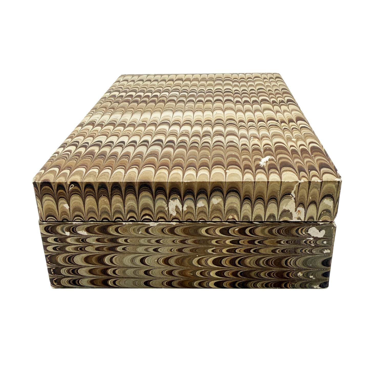 Vintage Brown Hand-Marbled Florentine Peacock Paper Wood Desk Box, circa 1970