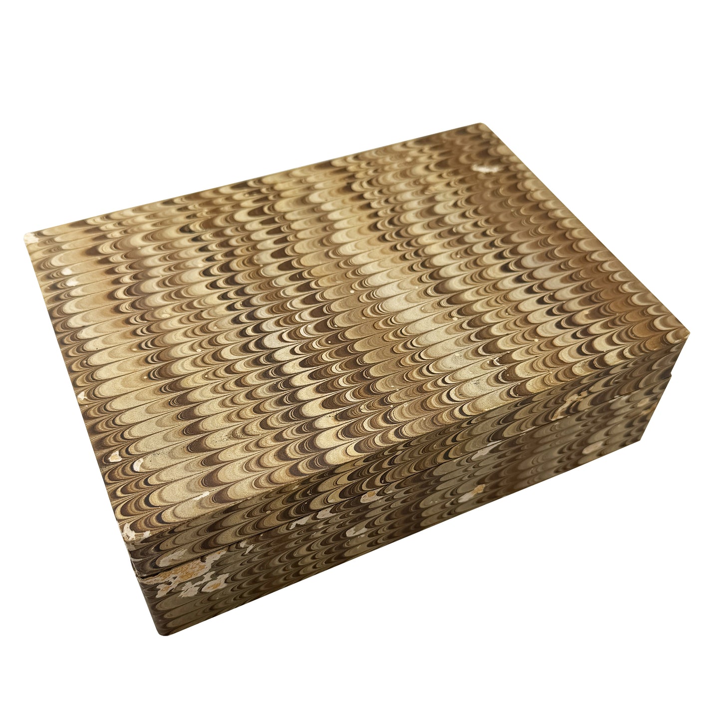 Vintage Brown Hand-Marbled Florentine Peacock Paper Wood Desk Box, circa 1970