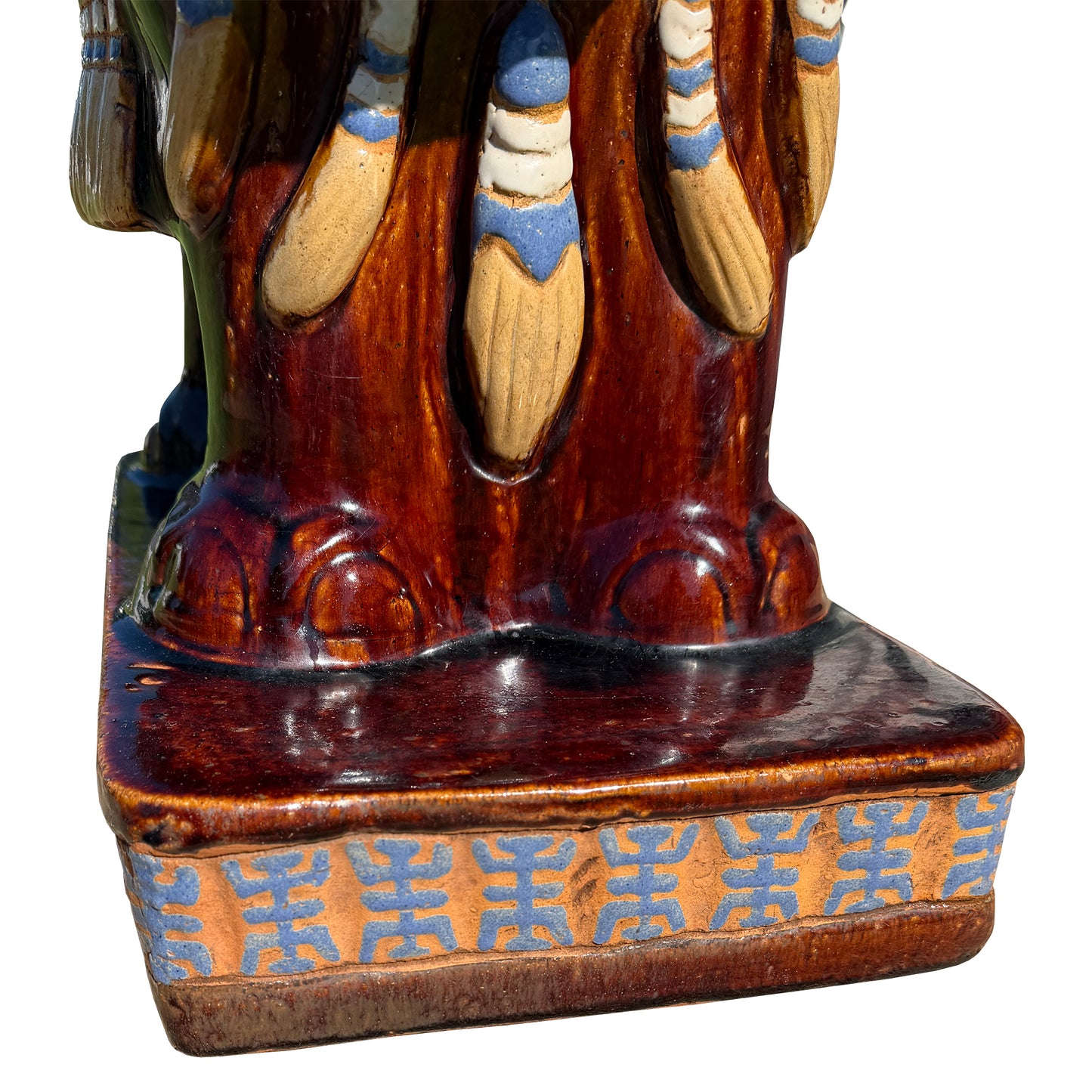 Large Lucky Chinoiserie Elephant Plant Stand in Oxblood and Polychrome Glaze