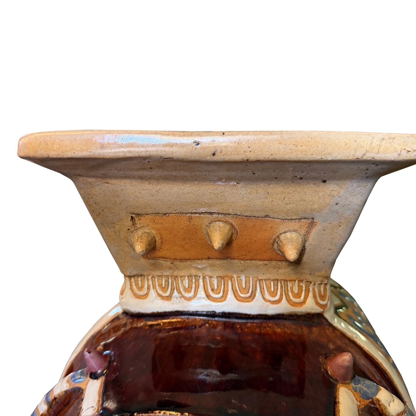 Large Lucky Chinoiserie Elephant Plant Stand in Oxblood and Polychrome Glaze