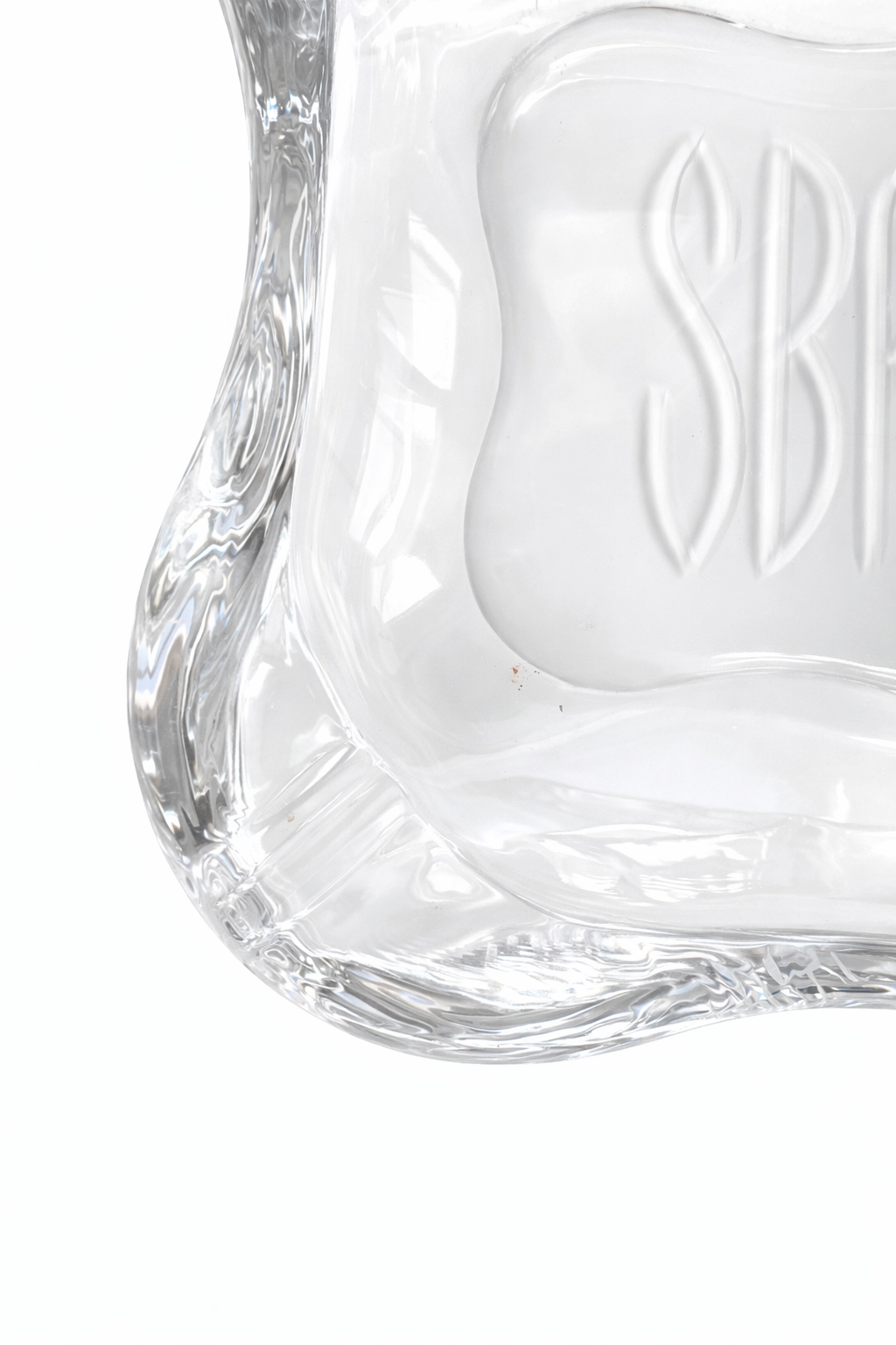 Heavy Glass Monogrammed Ashtray with Sculptural Organic Form