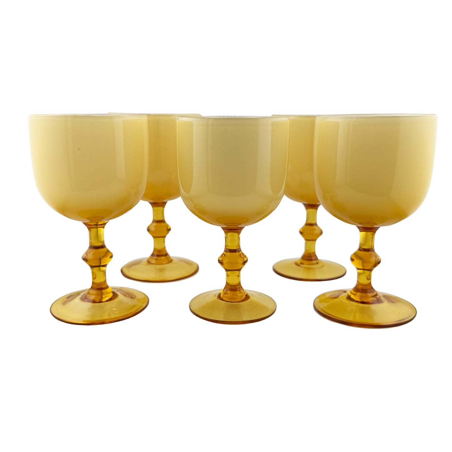 Set of Five Italian Amber and Cased Opaline Glass Wine Goblets Carlo Moretti