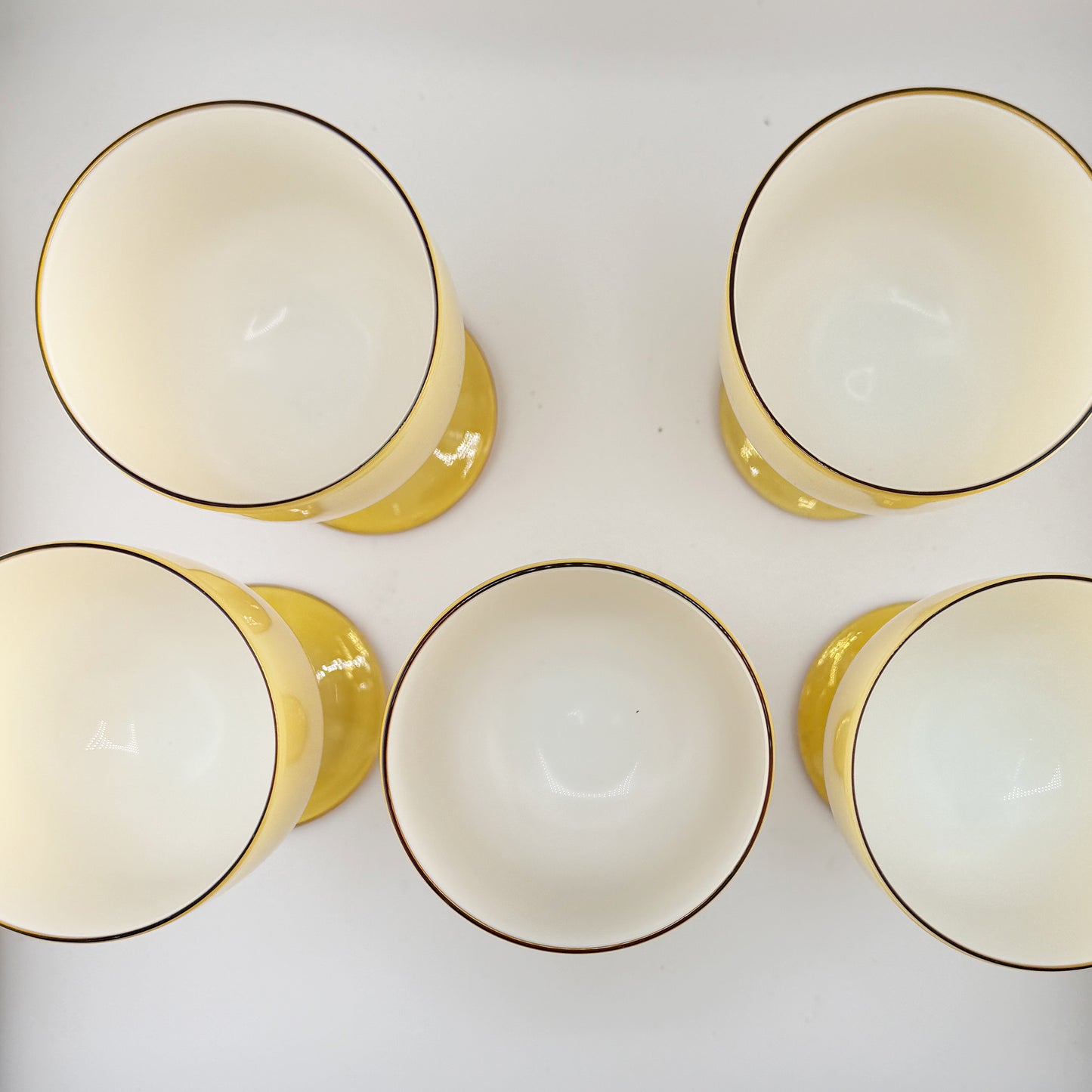Set of Five Italian Amber and Cased Opaline Glass Wine Goblets Carlo Moretti