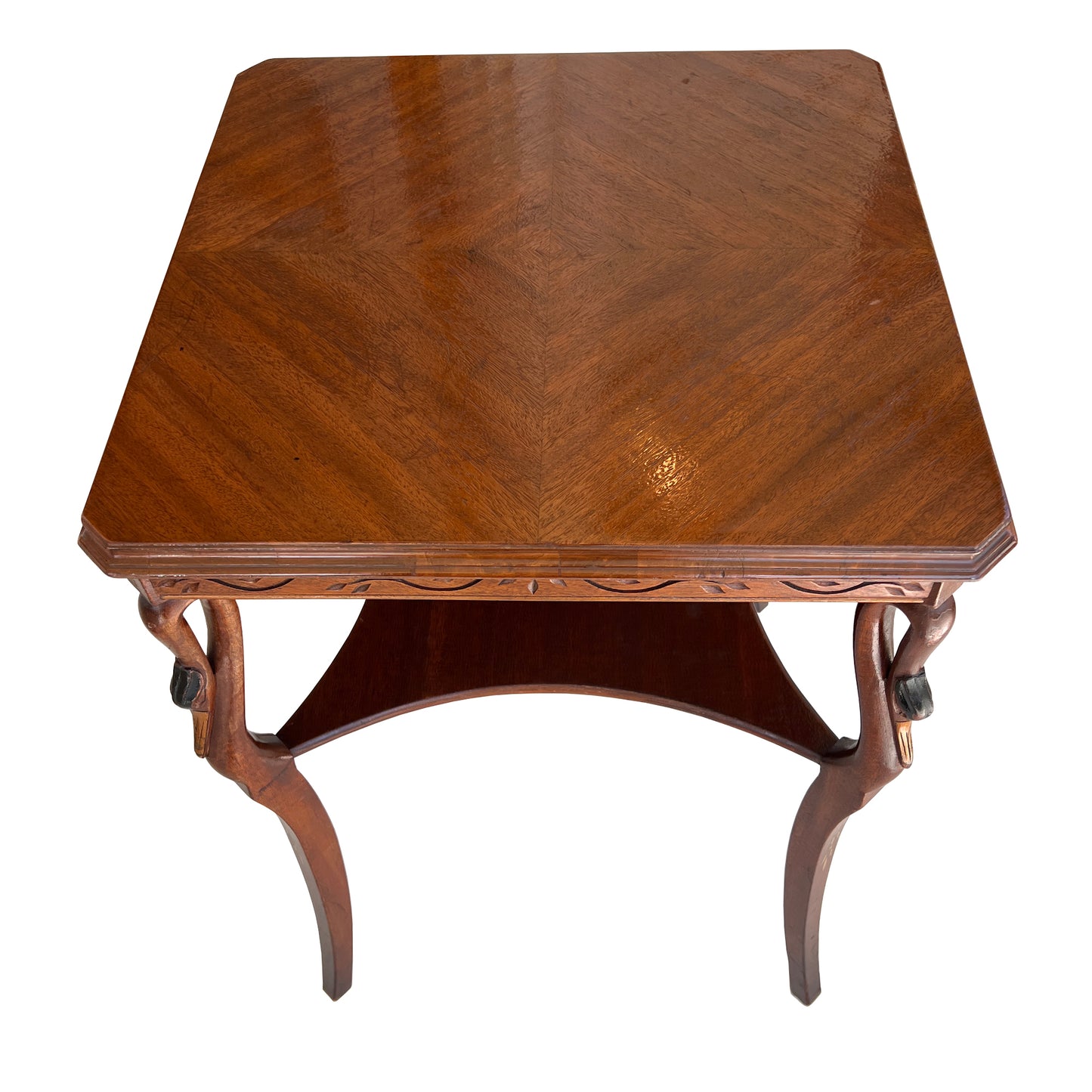 Vintage Hollywood Regency Carved Swan Side Table with Shelf